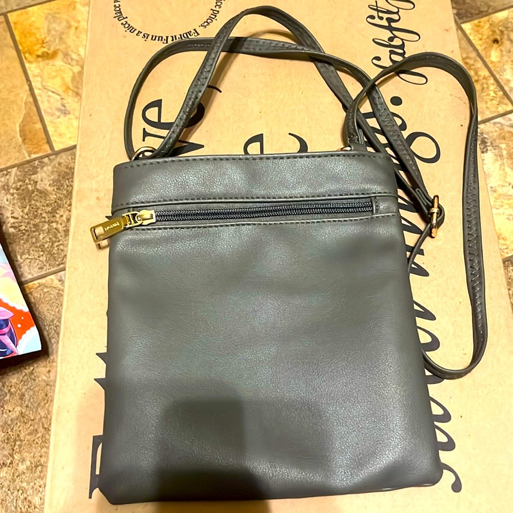 Grey Crossbody Bag NWOT With Adjustable Straps and Gold Accents